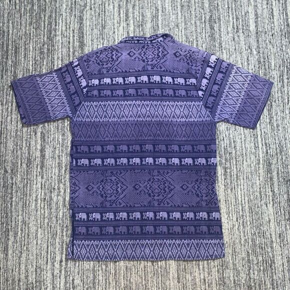 Adult Size Medium Elephant Print Woven‎ Pullover Top Purple Short Sleeve Hippie - Picture 6 of 6